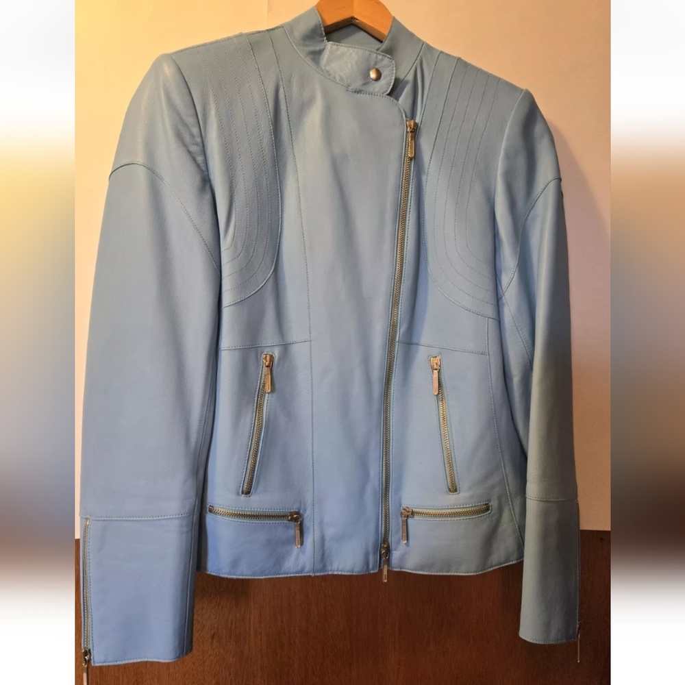 Designer Juliana Collezione Jacket Leather Blue Small